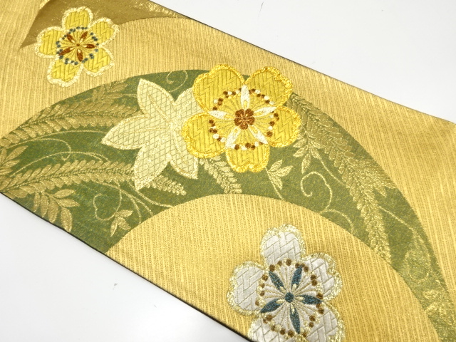 JAPANESE KIMONO / FUKURO OBI FOR FURISODE / SILK / WOVEN SAKURA & MAPLE & WISTERIA